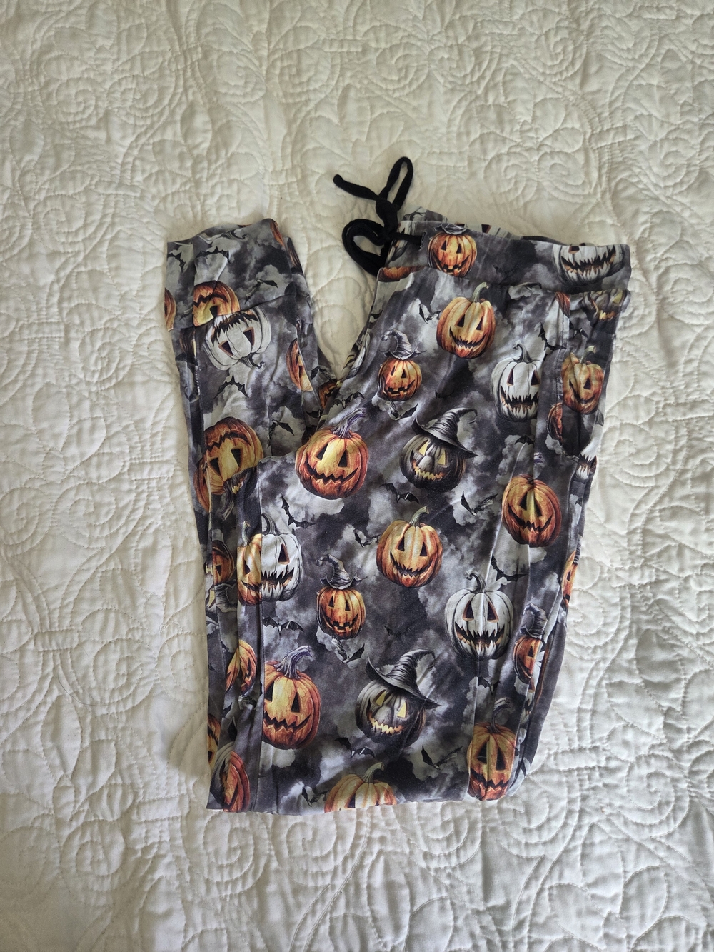 Bamboo Halloween Pumpkin Print Lounge Pants - Orange, White, Black